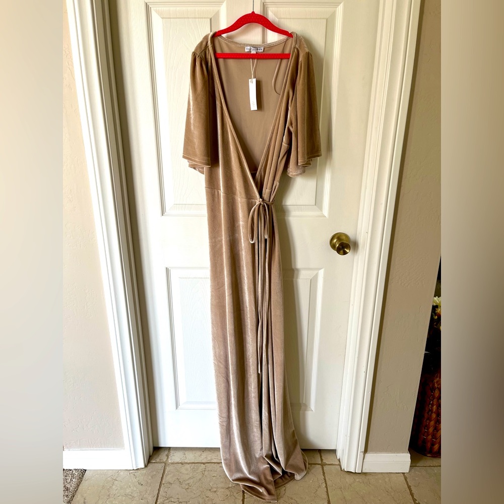 Baltic born wrap tie dress, size M, velvet crème/gold, formal, floor length